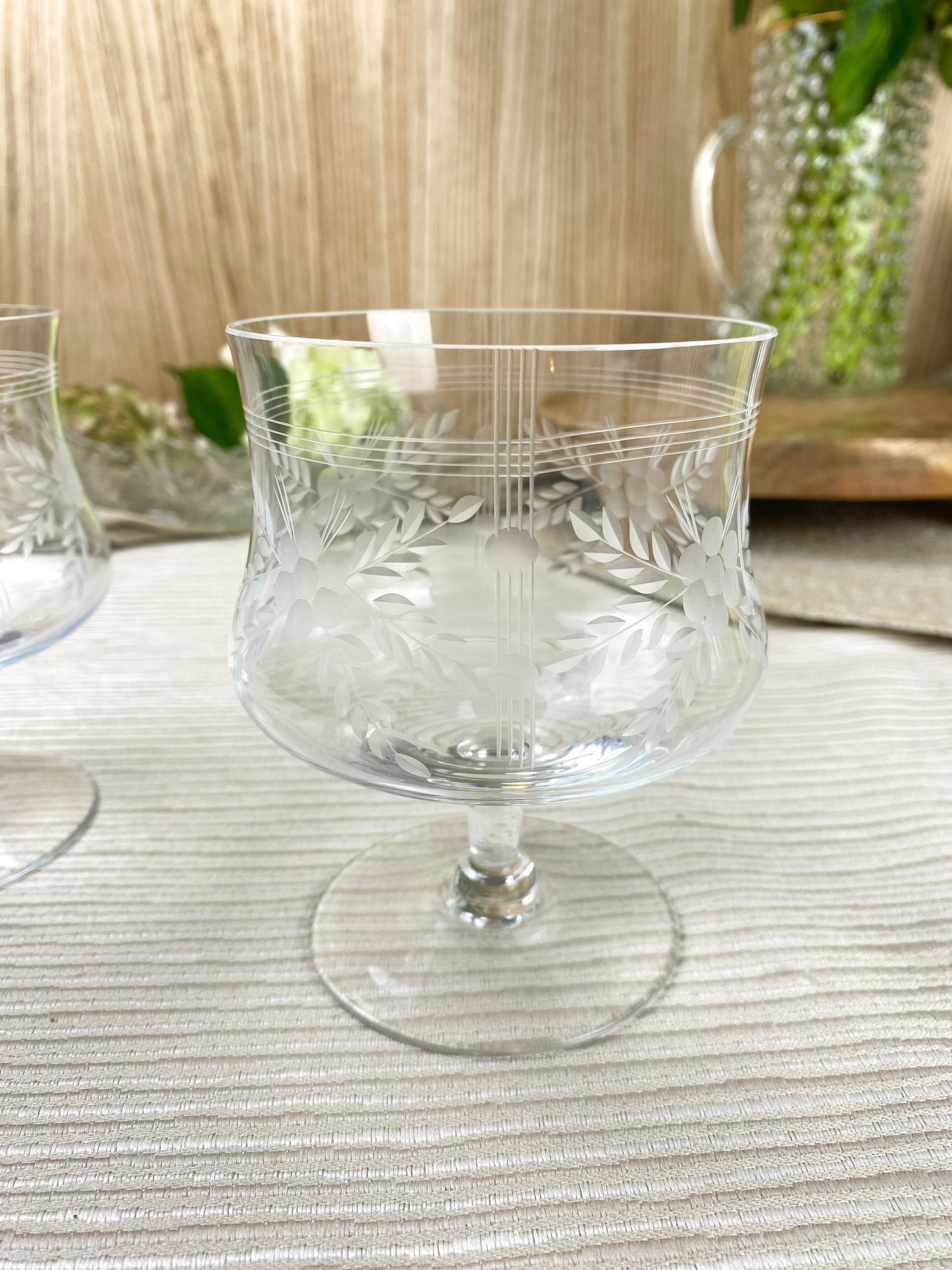 Vintage Crystal Etched Flower Seafood/Charcuterie Cocktail Glasses