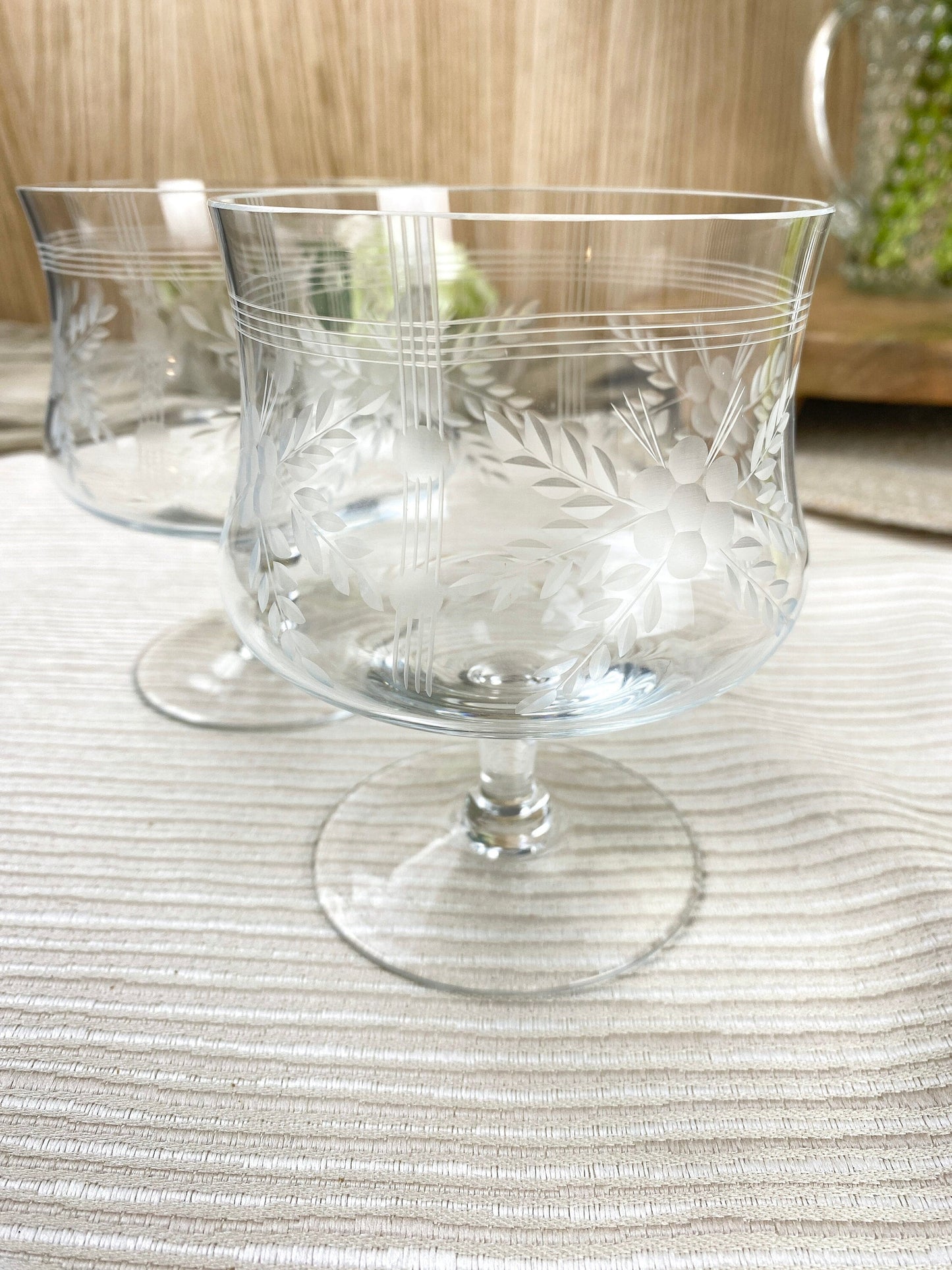 Vintage Crystal Etched Flower Seafood/Charcuterie Cocktail Glasses