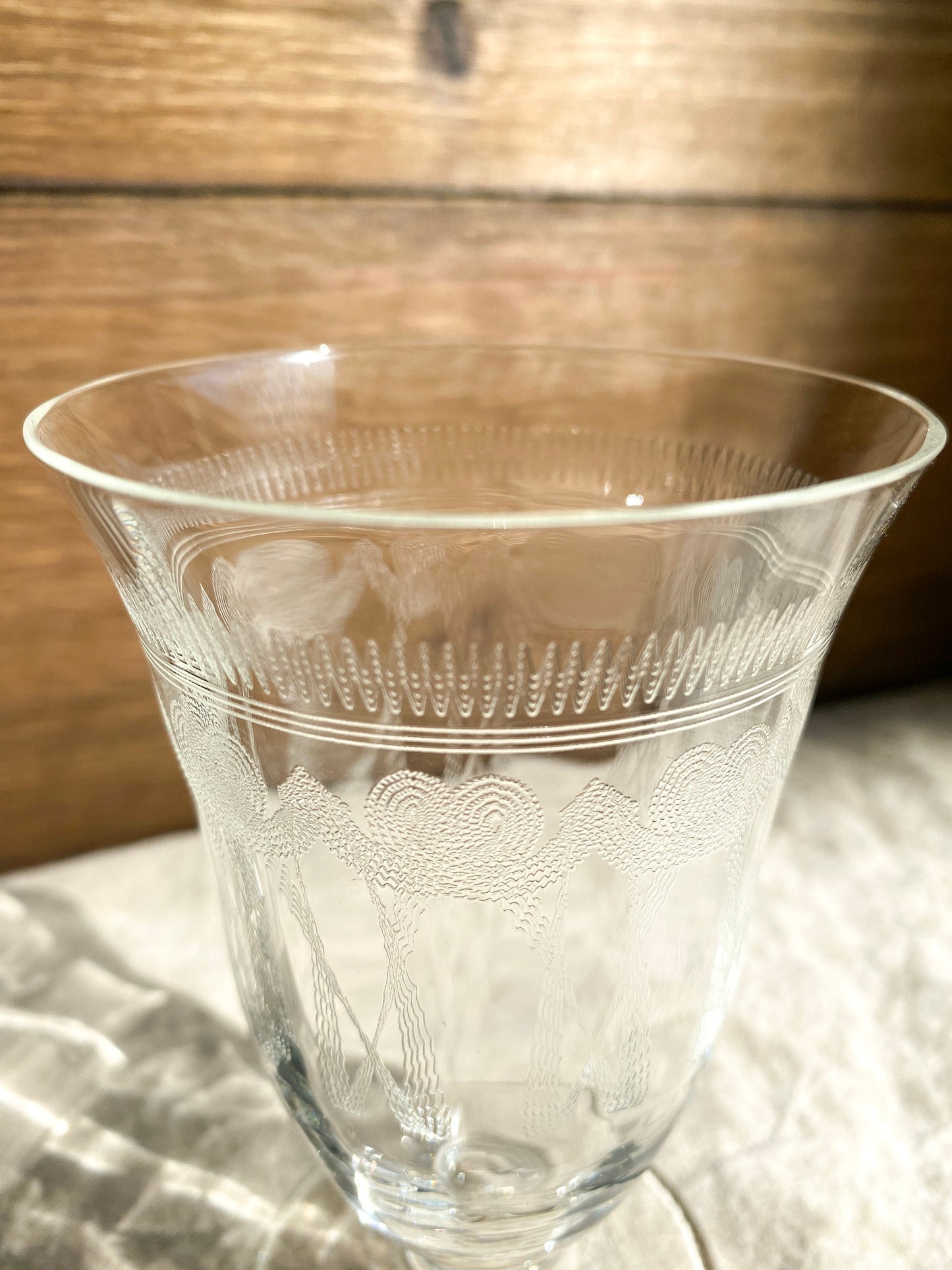 Vintage Bohemia Needle Etched Crystal Dessert Goblet Glass