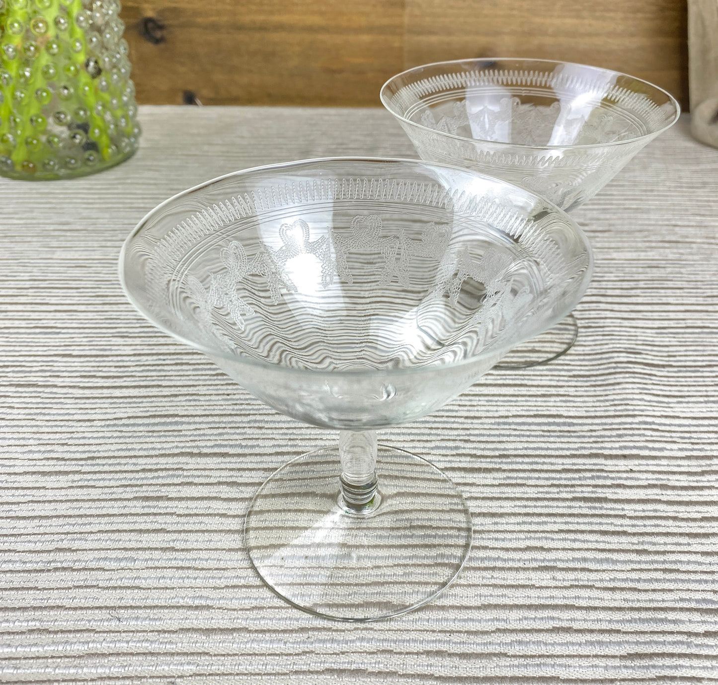 Vintage Crystal Engraved Handmade Glass Coupes