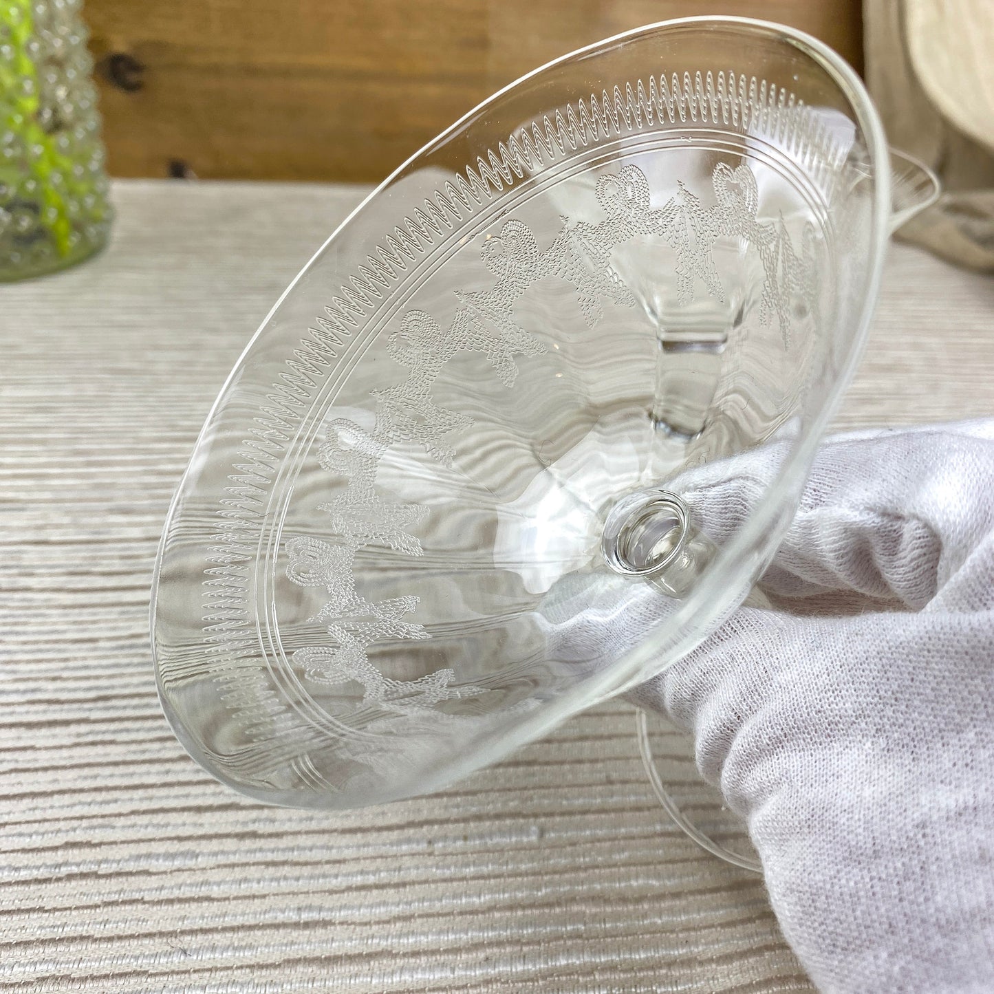 Vintage Crystal Engraved Handmade Glass Coupes