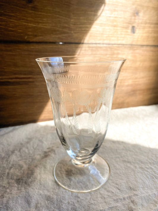 Vintage Bohemia Needle Etched Crystal Dessert Goblet Glass