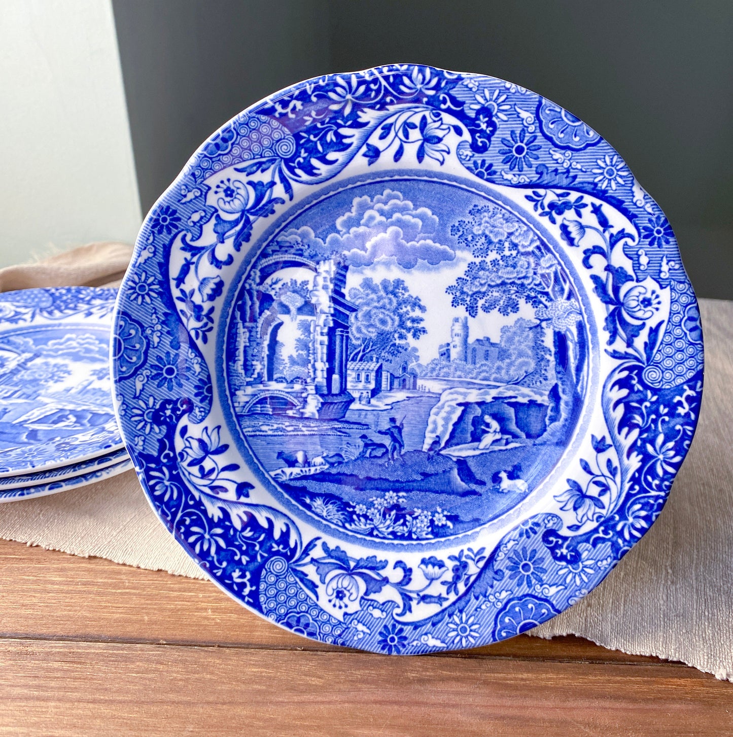 Spode Blue Italian Bread Plates England C. 1816 K