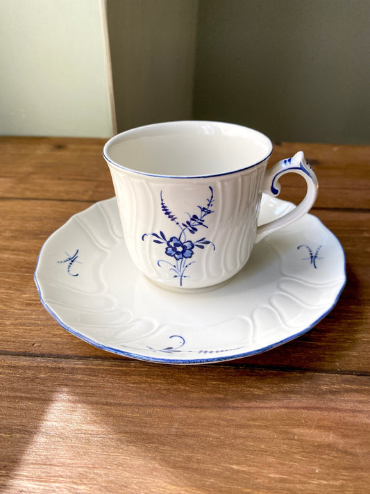 Villeroy & Boch Vieux Luxembourg Blue and White Flat Cup and Saucer