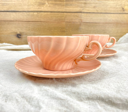 Franciscan Coronado Coral Beige Swirl Teacups & Saucers