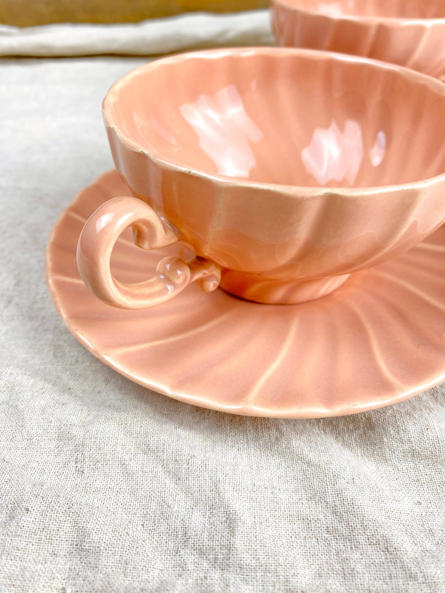 Franciscan Coronado Coral Beige Swirl Teacups & Saucers