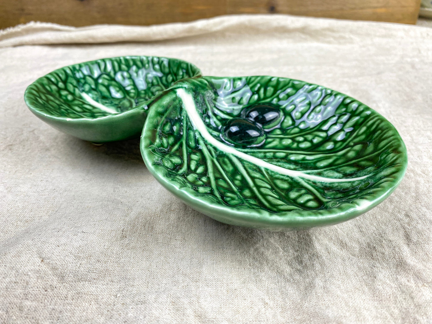 Vintage Cabbageware Leaf Green Olive Dish Tray F. Subtil Portugal