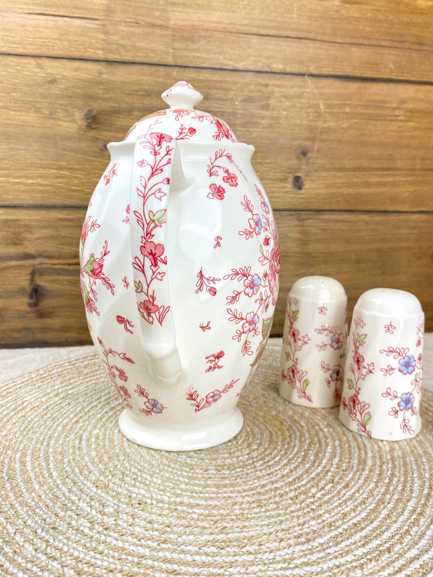 Vintage Johnson Brothers Rose Chintz Coffee Pot & Salt Pepper Shakers