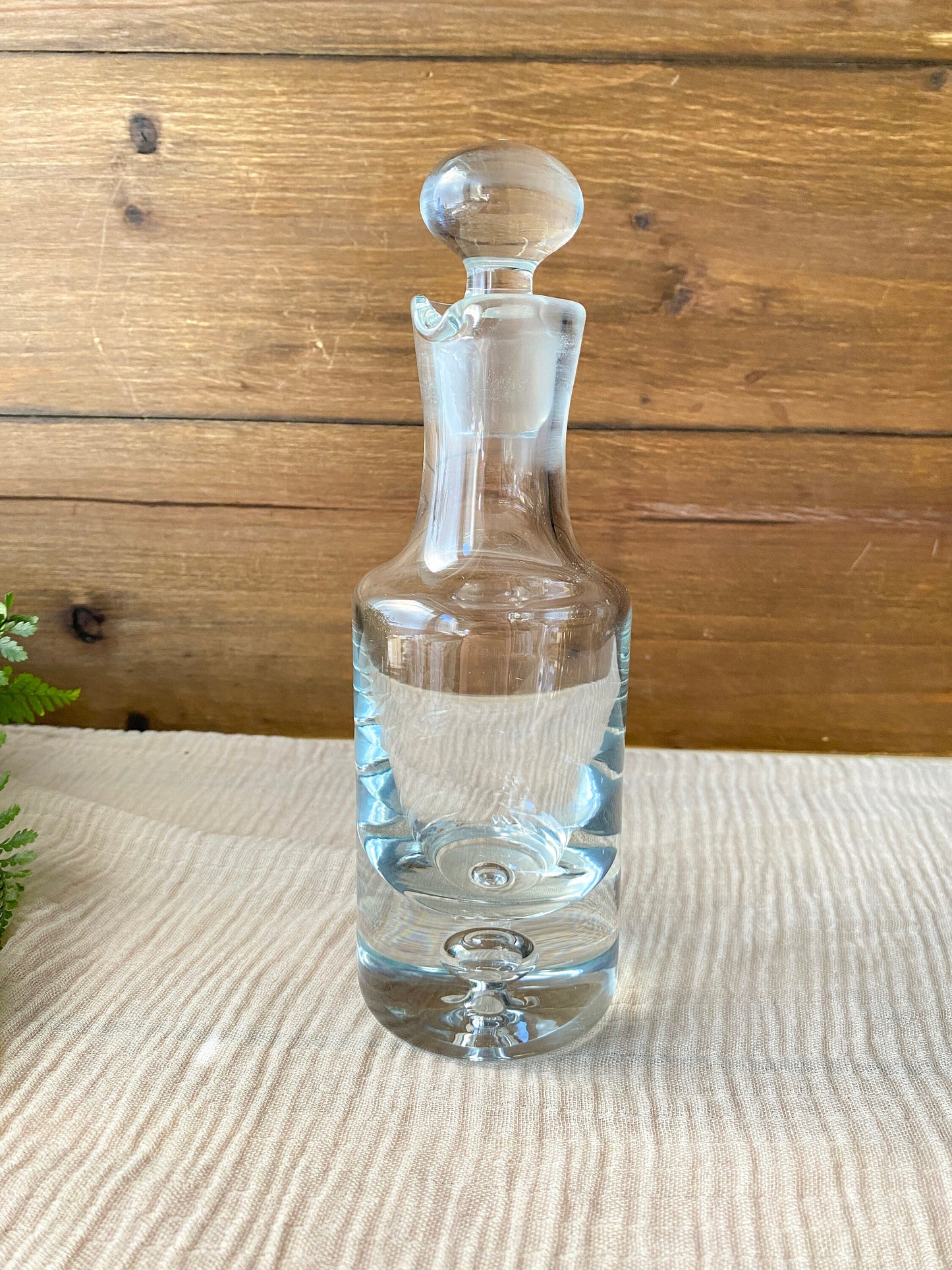 Vintage Heavy Glass Decanter with Stopper & Controlled Bubble