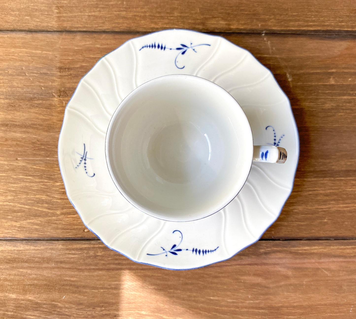 Villeroy & Boch Vieux Luxembourg Blue and White Flat Cup and Saucer