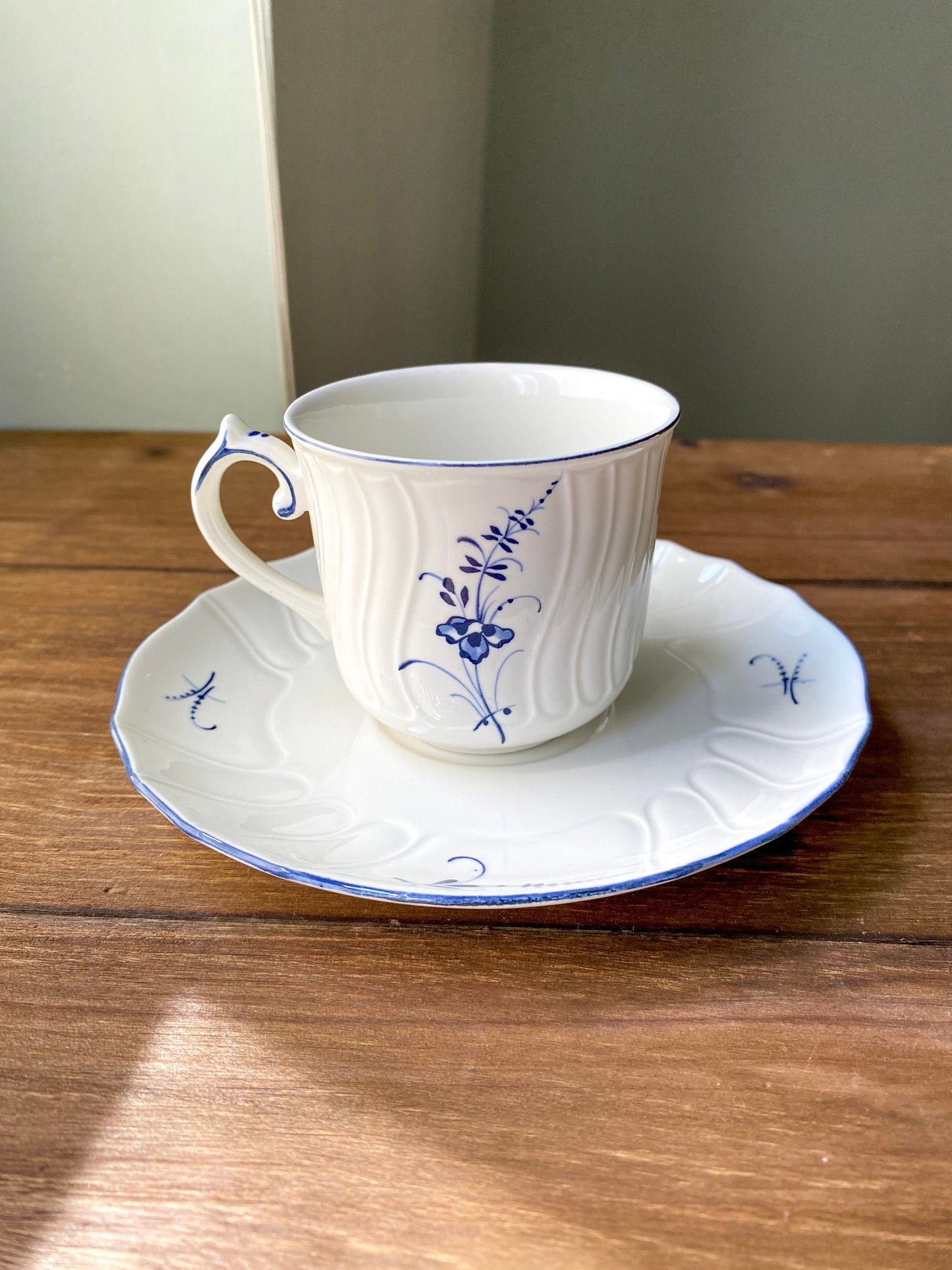 Villeroy & Boch Vieux Luxembourg Blue and White Flat Cup and Saucer