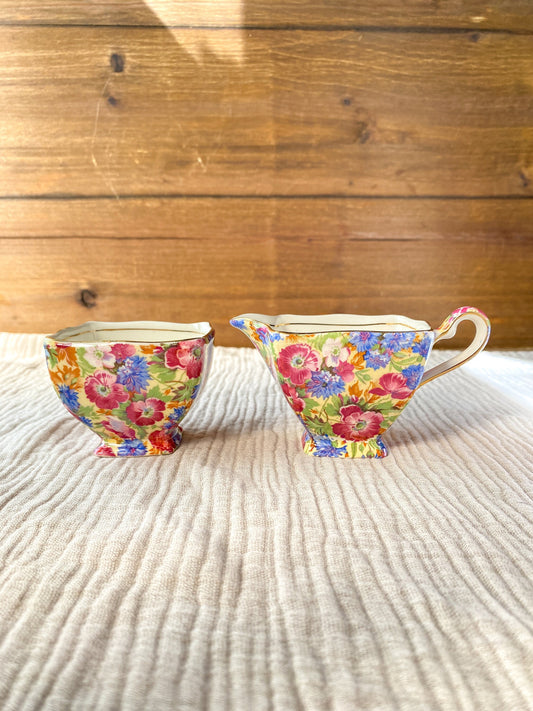 Vintage Royal Winton Grimwades Royalty Chintz Creamer Sugar Bowl Set