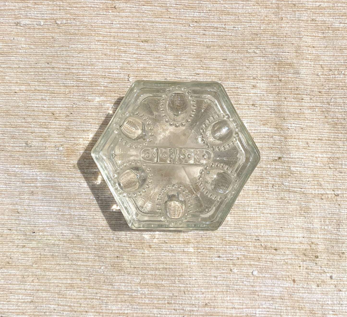 Victorian Style Clear Glass Hexagon Trinket Box with Lid Antique