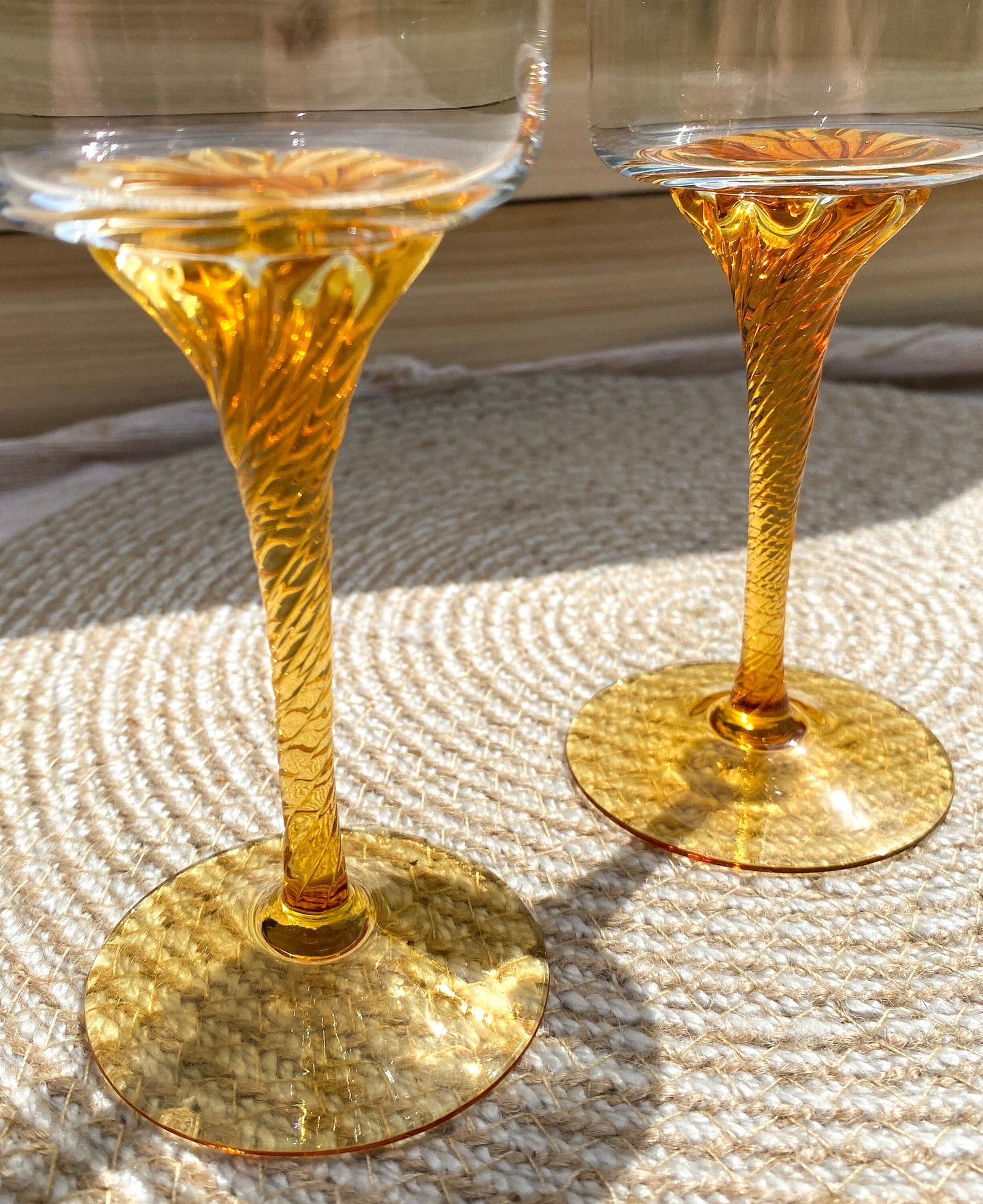 Amber Glass Twist Stemmed Glasses