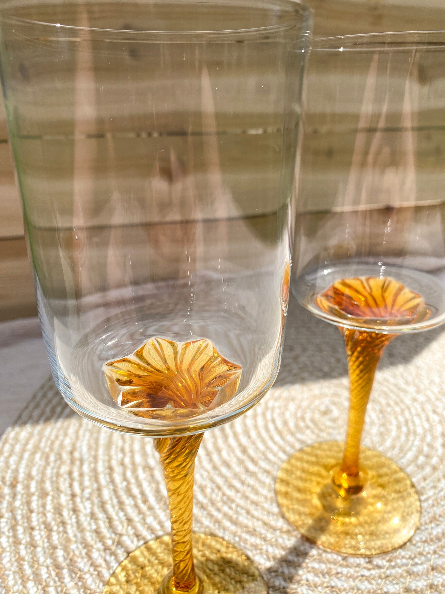 Amber Glass Twist Stemmed Glasses