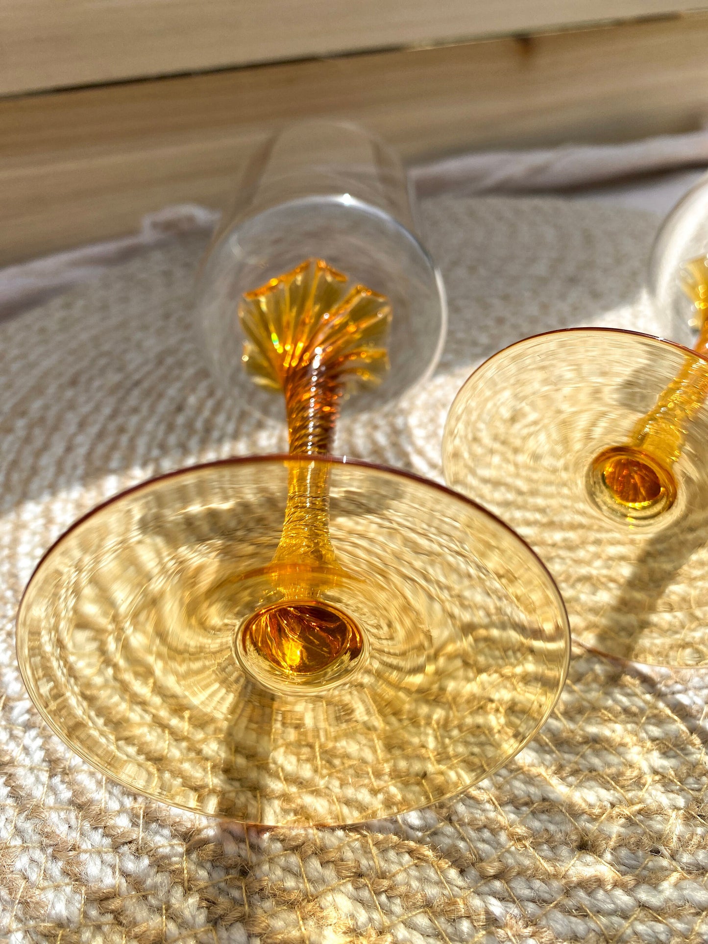 Amber Glass Twist Stemmed Glasses