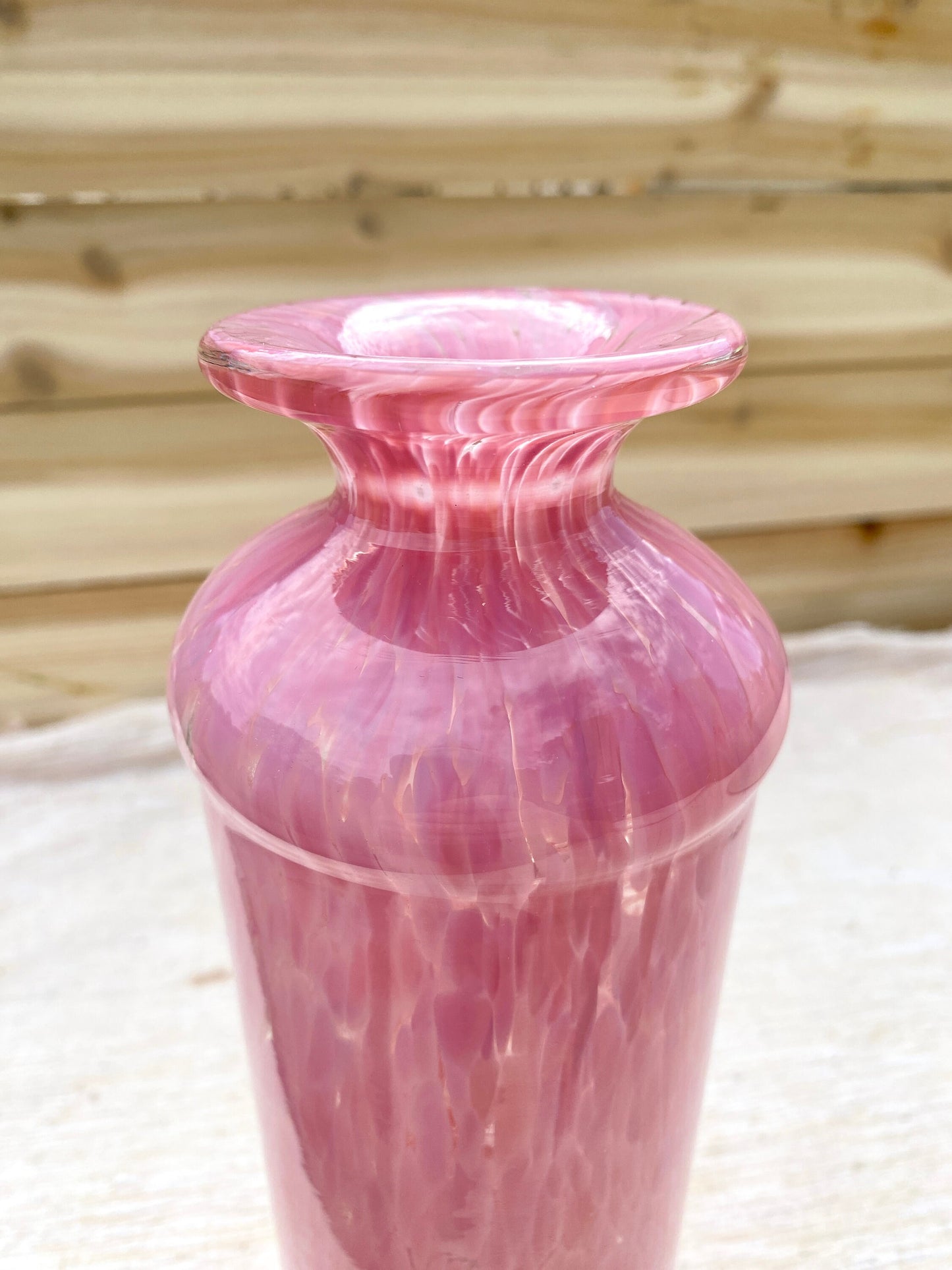 Vintage Signed Studio Art Glass Mdina Malta Mottled Pink Vase 9"