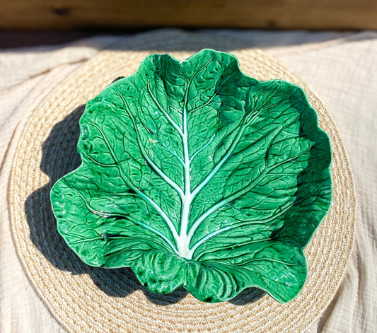 Bordallo Pinheiro Portugal Cabbage Leaf Majolica Style Green Platter Old Mark