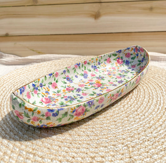 Vintage Royal Winton Grimwades Old Cottage Chintz Canoe Shaped Oblong Serving Dish