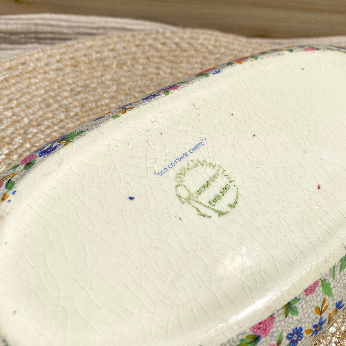 Vintage Royal Winton Grimwades Old Cottage Chintz Canoe Shaped Oblong Serving Dish