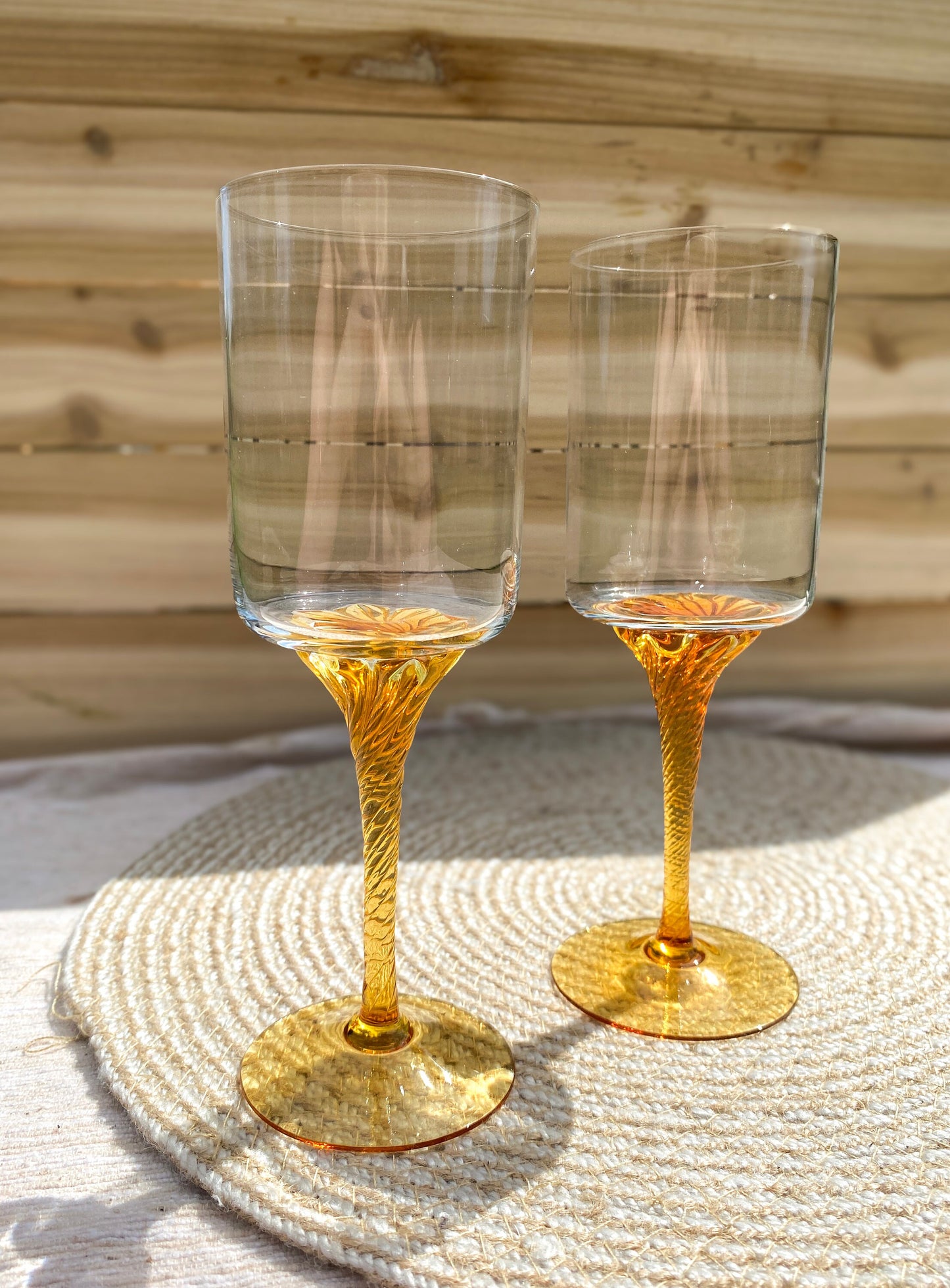 Amber Glass Twist Stemmed Glasses