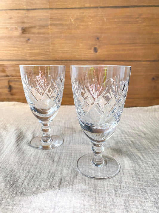 Vintage Pair of Webb Corbett Georgian Crystal Glass Claret Wine Glasses