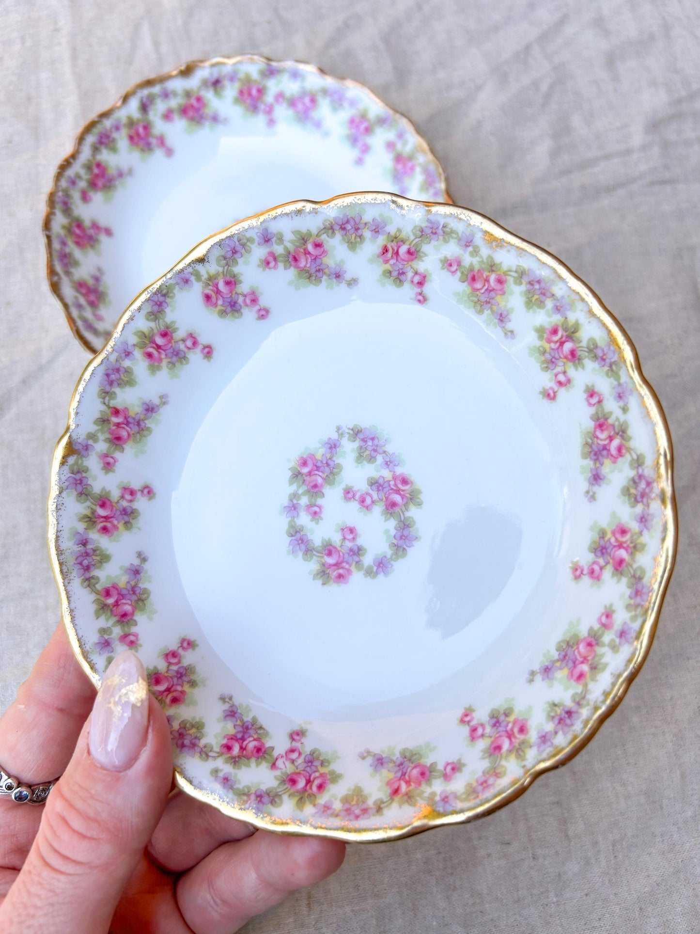 Limoges Elite Works Bridal Wreath Trinket Dishes