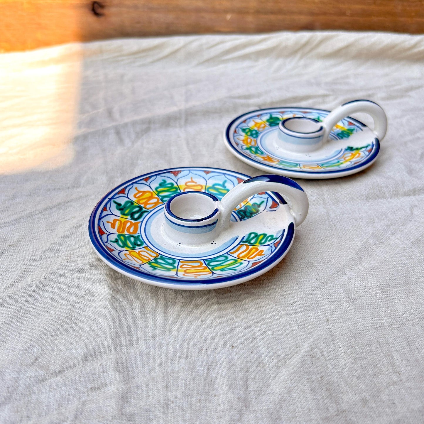 Vintage Italian Maiolica La Botteghina Hand Painted Candle Holders