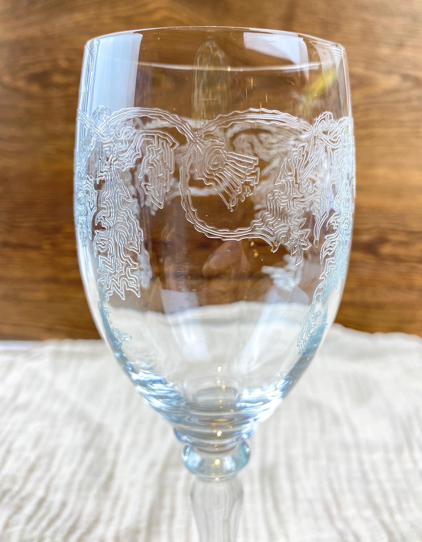 Vintage Bohemia Crystal Etched Thistle Wine Handmade Glass