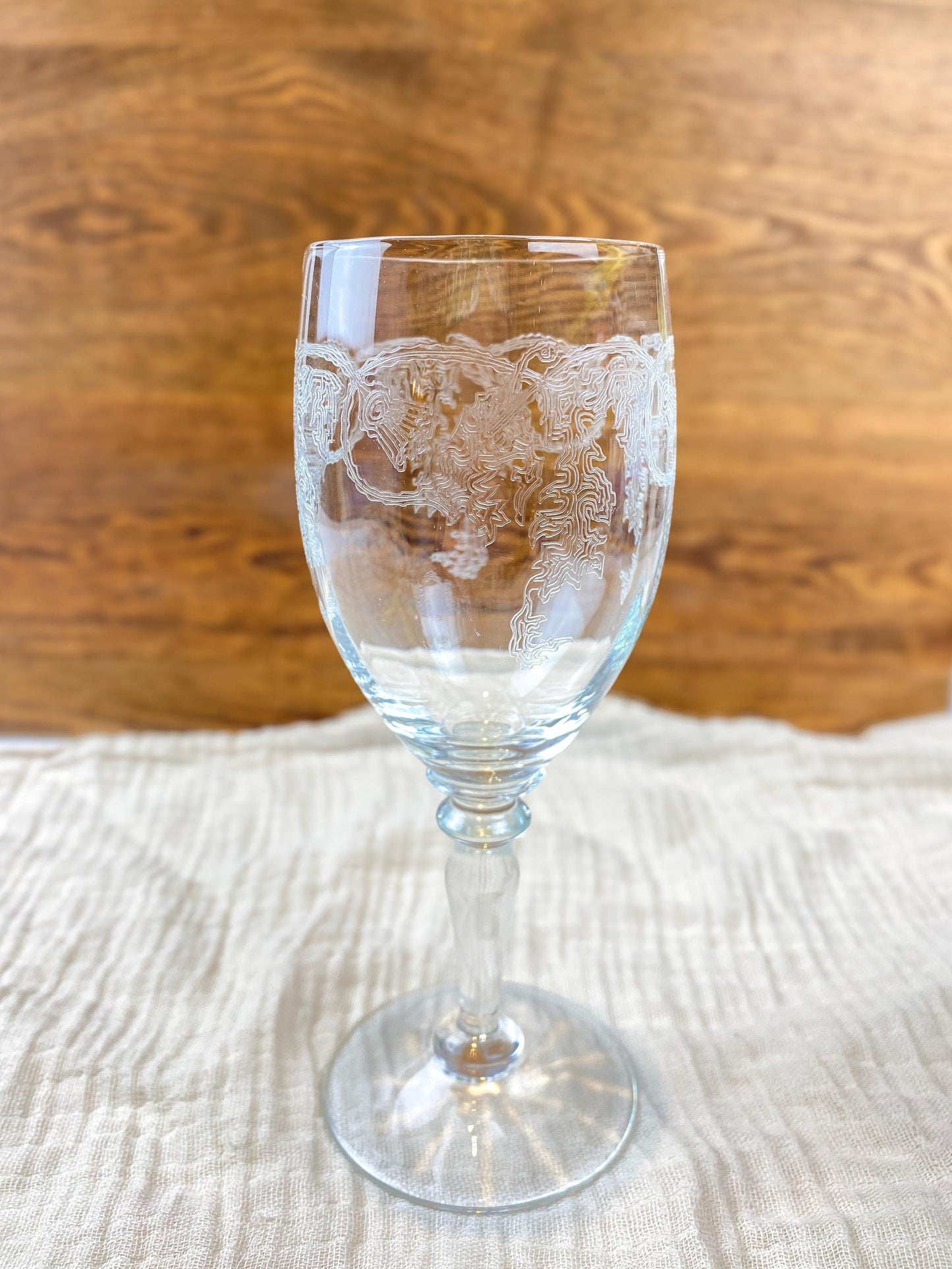 Vintage Bohemia Crystal Etched Thistle Wine Handmade Glass