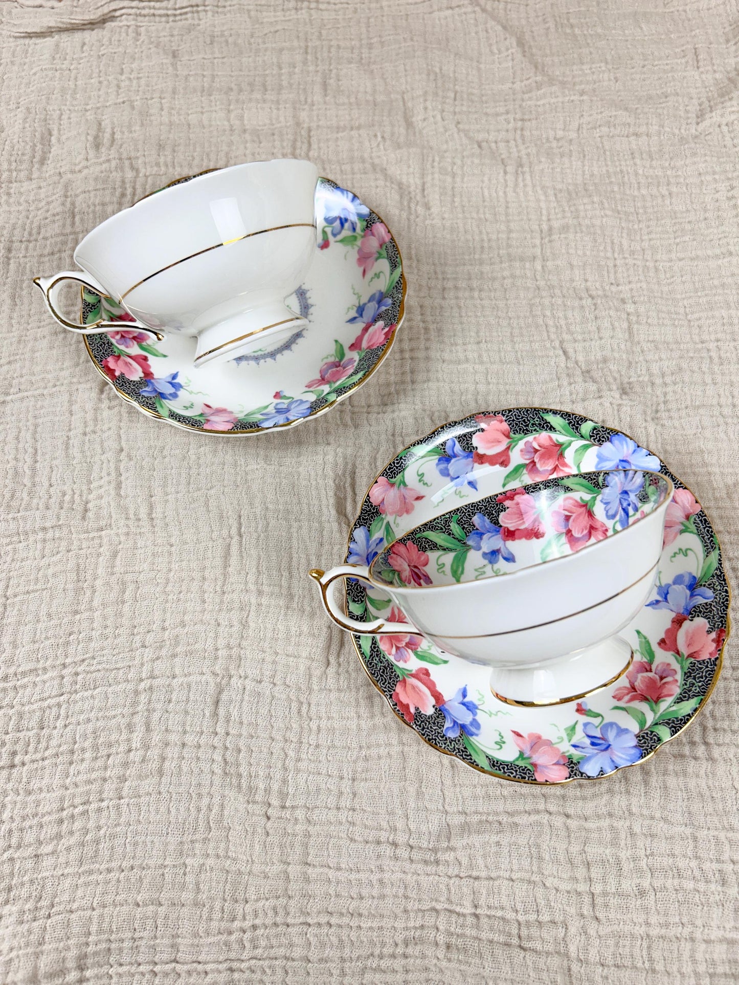 Matching Floral Tea Cups Paragon Sweet Pea Bone China England