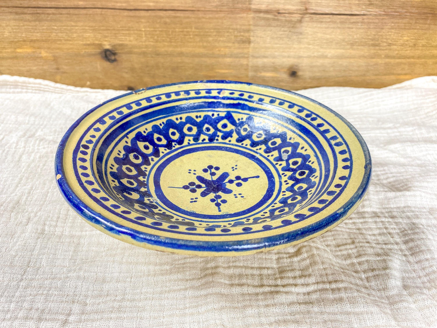 Antique Moroccan Pottery Bowl Blue & White