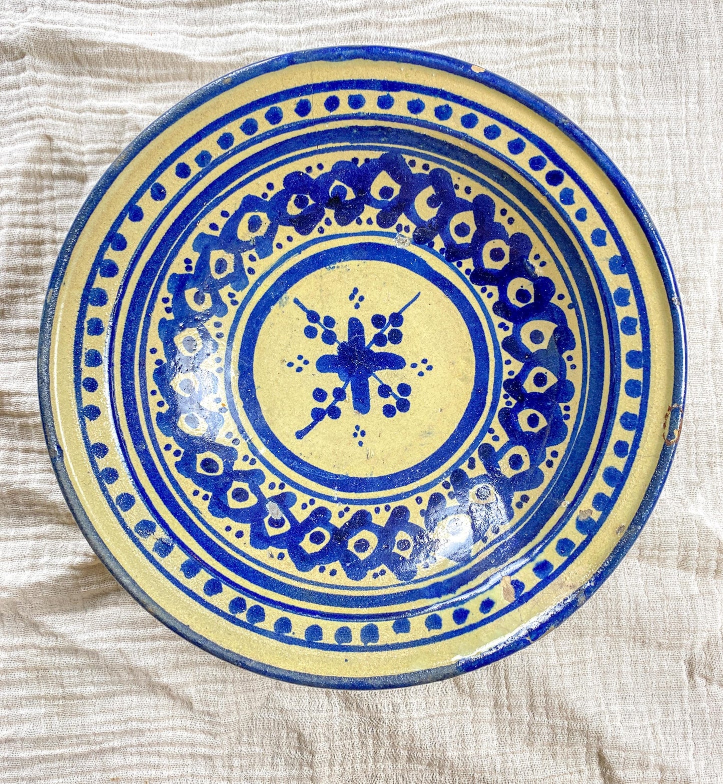 Antique Moroccan Pottery Bowl Blue & White