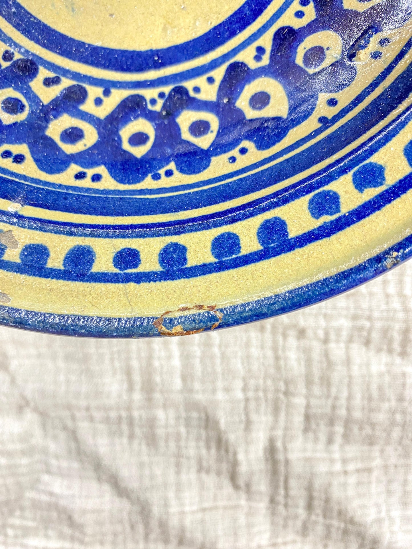 Antique Moroccan Pottery Bowl Blue & White