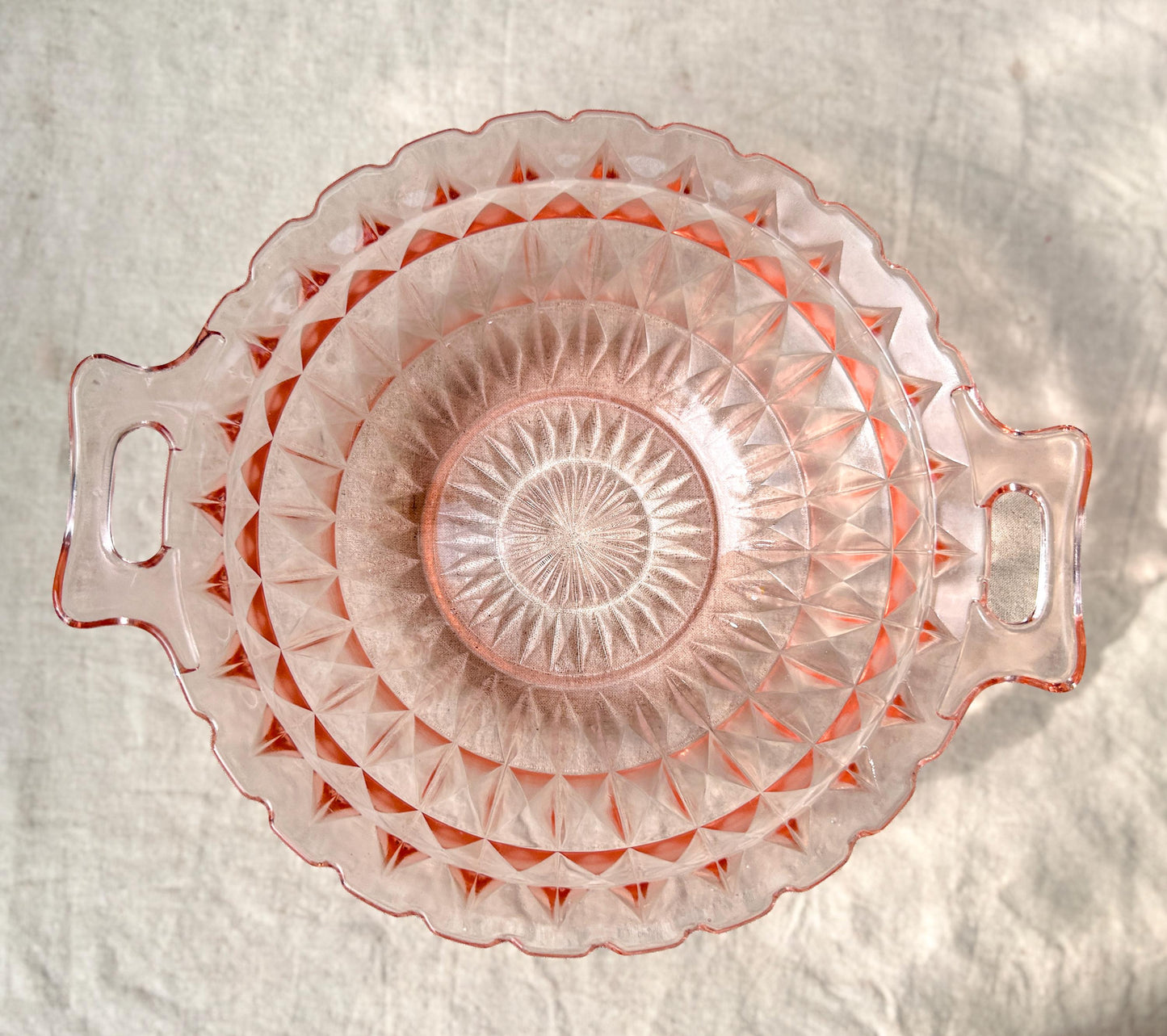 Vintage Jeanette Windsor Diamond Pink Depression Glass Serving Bowl Collectable Glass