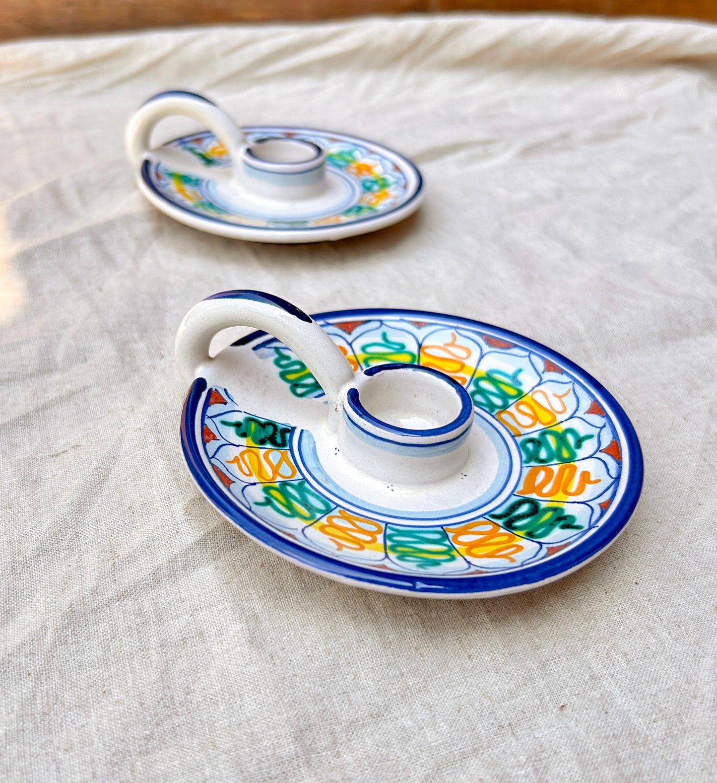 Vintage Italian Maiolica La Botteghina Hand Painted Candle Holders