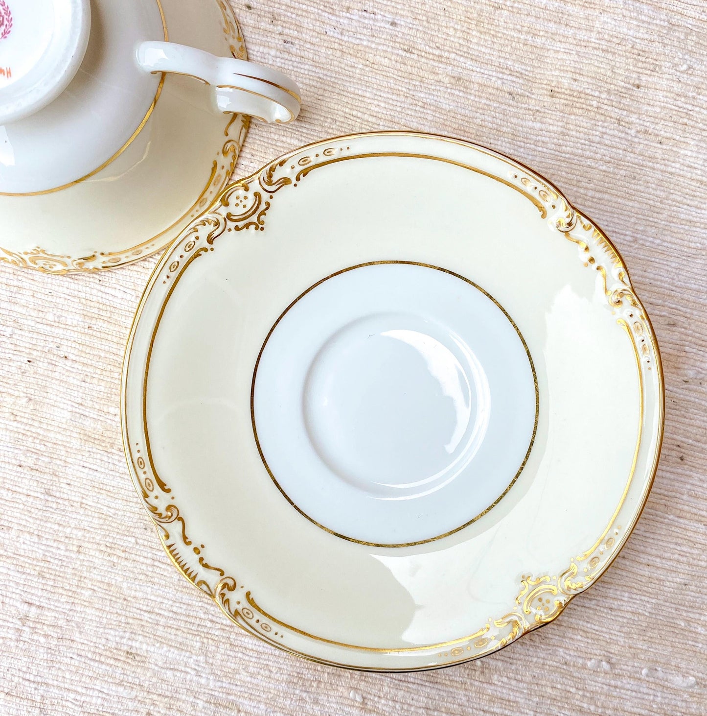 Vintage Minton White and Gold Bone China Teacup & Saucer