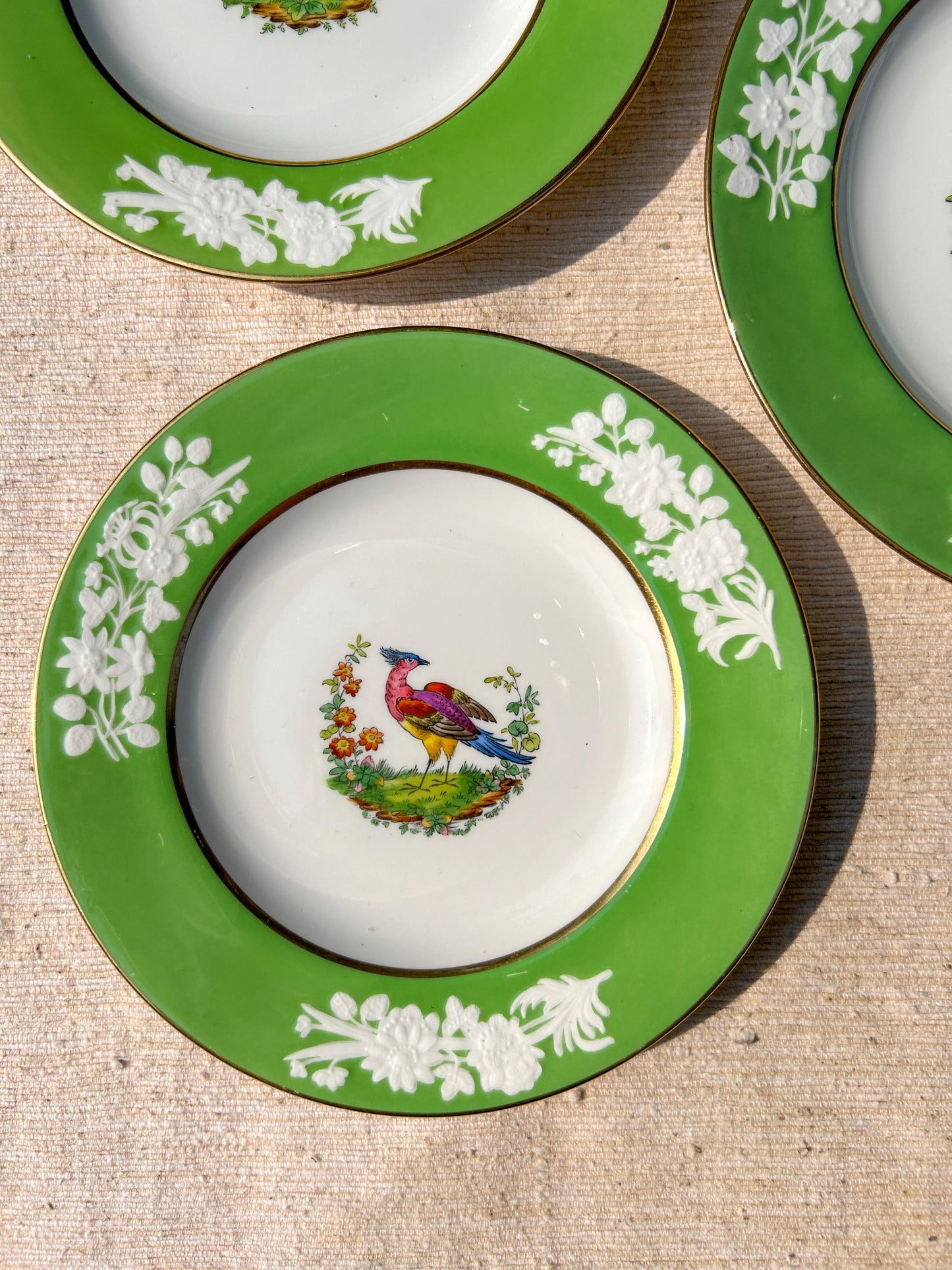 Vintage Spode Copeland China Chelsea Bird Green Rim Plate Selection