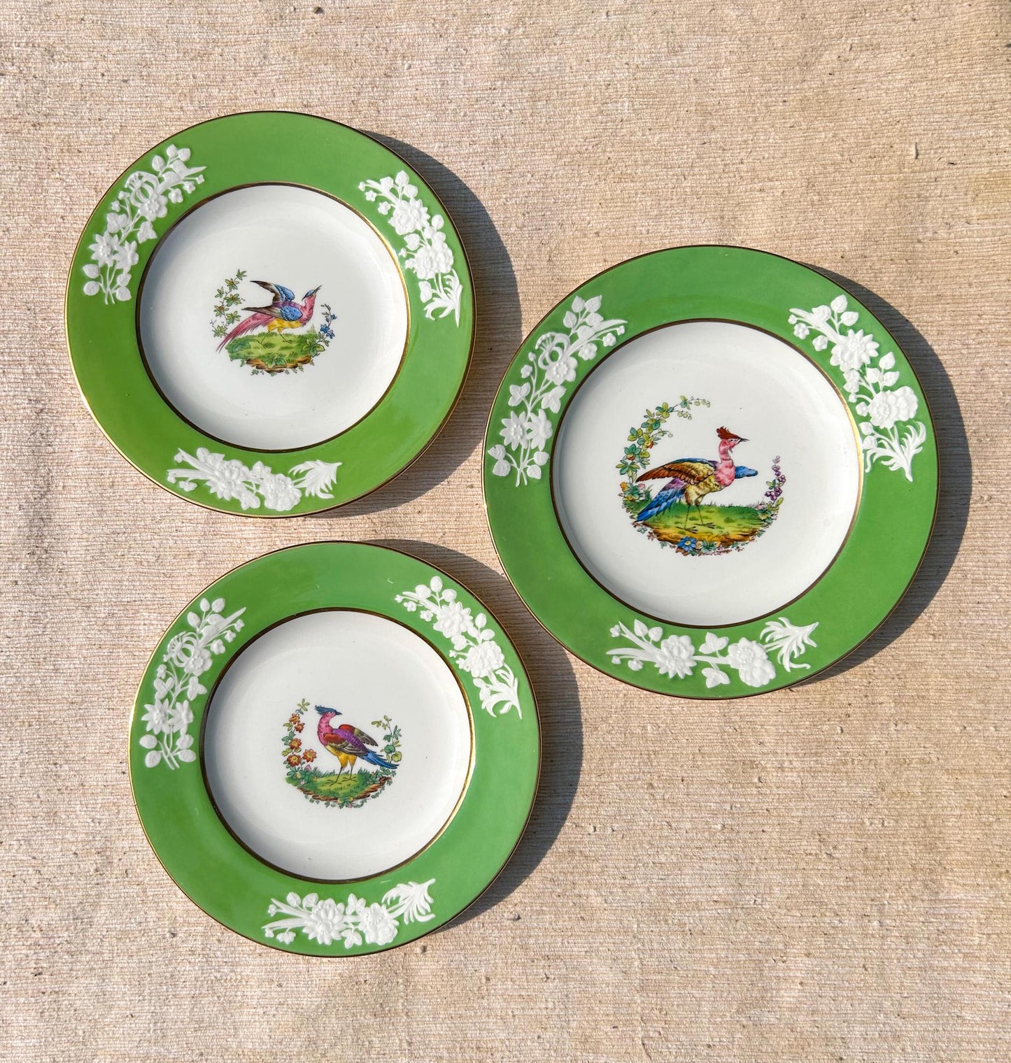 Vintage Spode Copeland China Chelsea Bird Green Rim Plate Selection