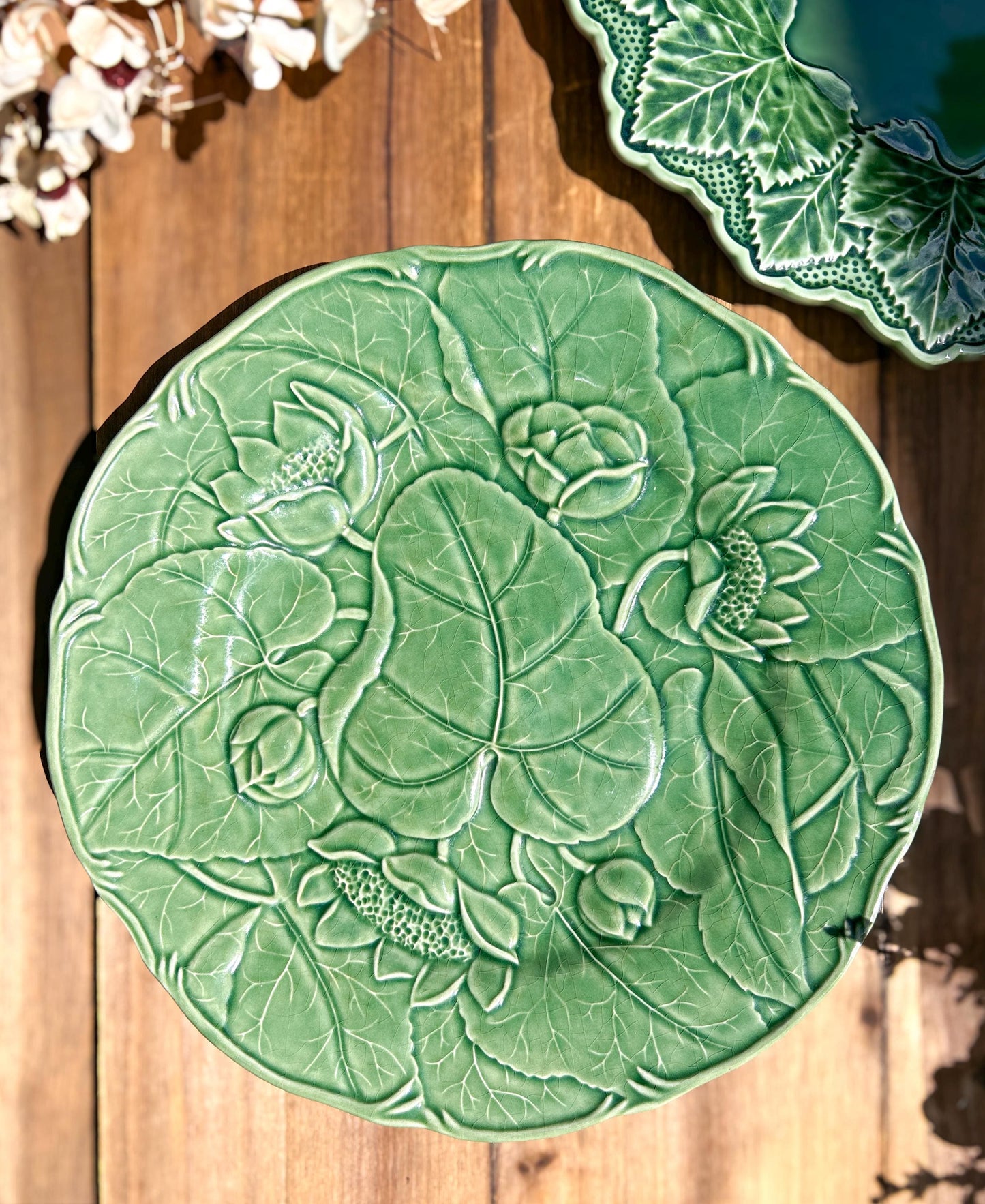 Vintage Bordallo Pinheiro Green Ivy and Lotus Leaf Serving Plates