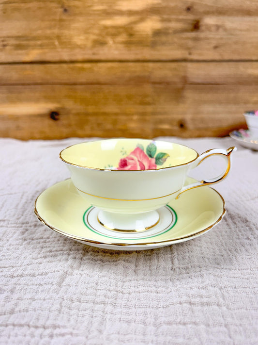 Vintage Paragon Yellow and White with Roses Bone China Teacup & Saucer