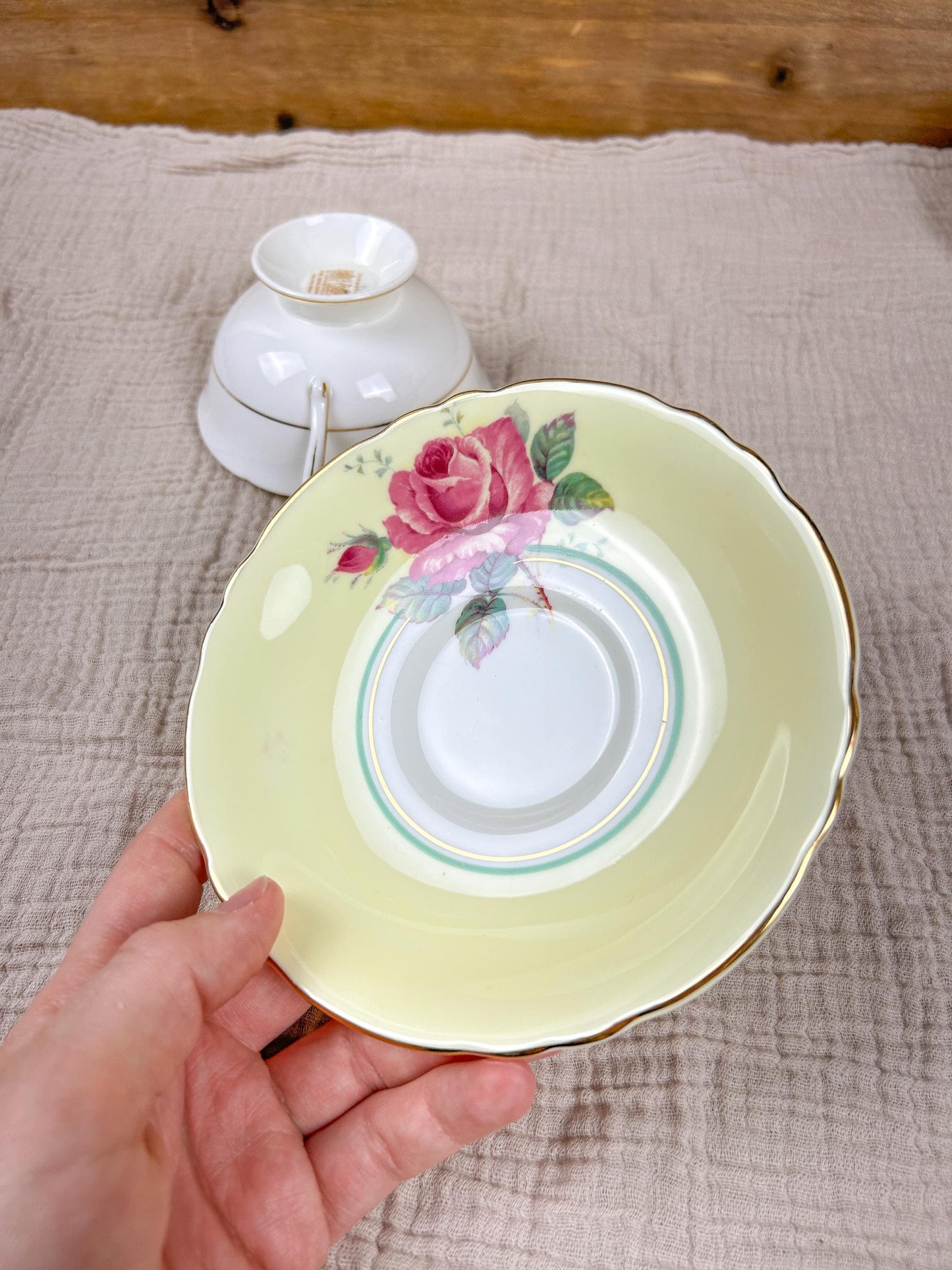 Vintage Paragon Yellow and White with Roses Bone China Teacup & Saucer