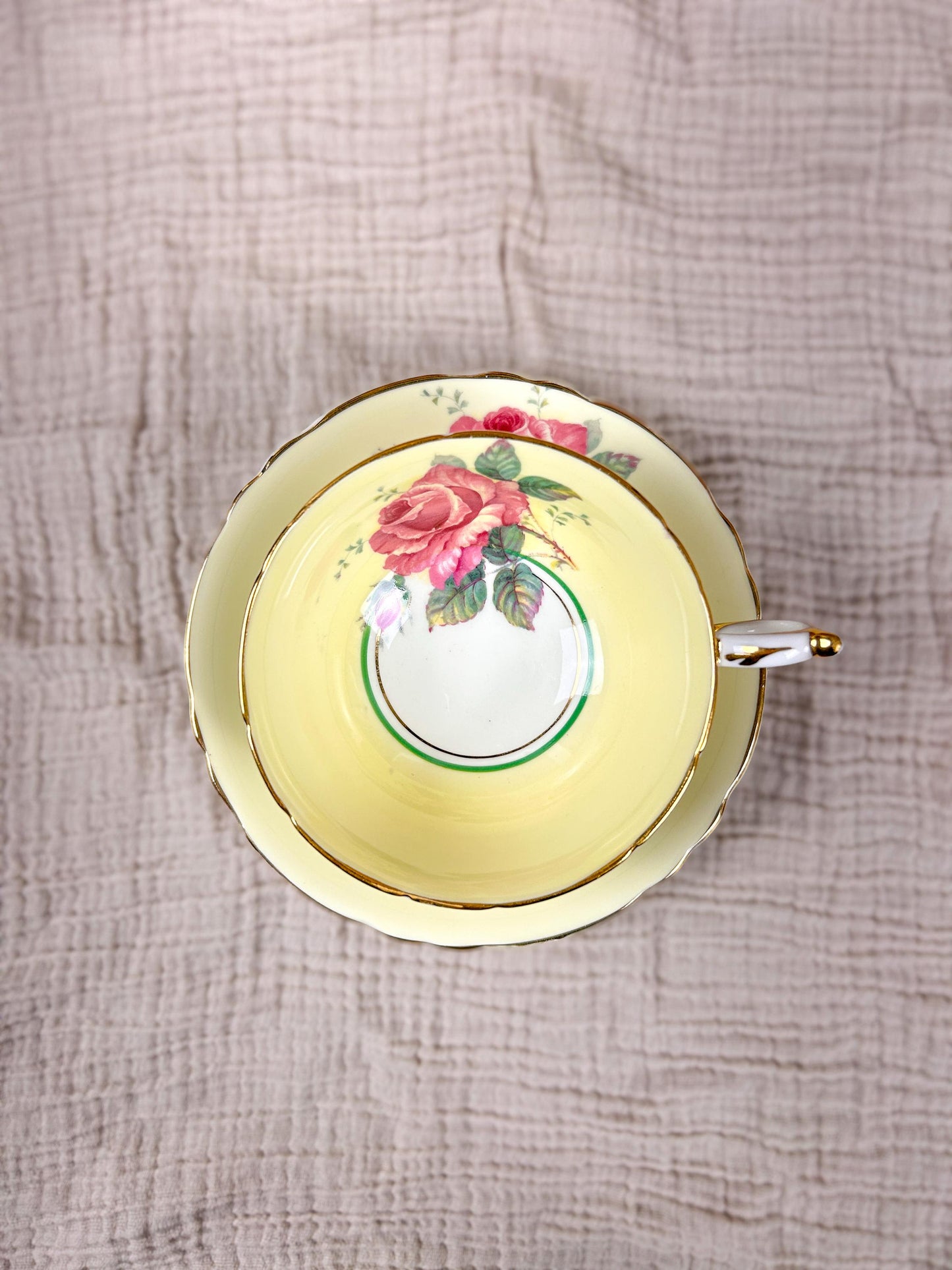 Vintage Paragon Yellow and White with Roses Bone China Teacup & Saucer