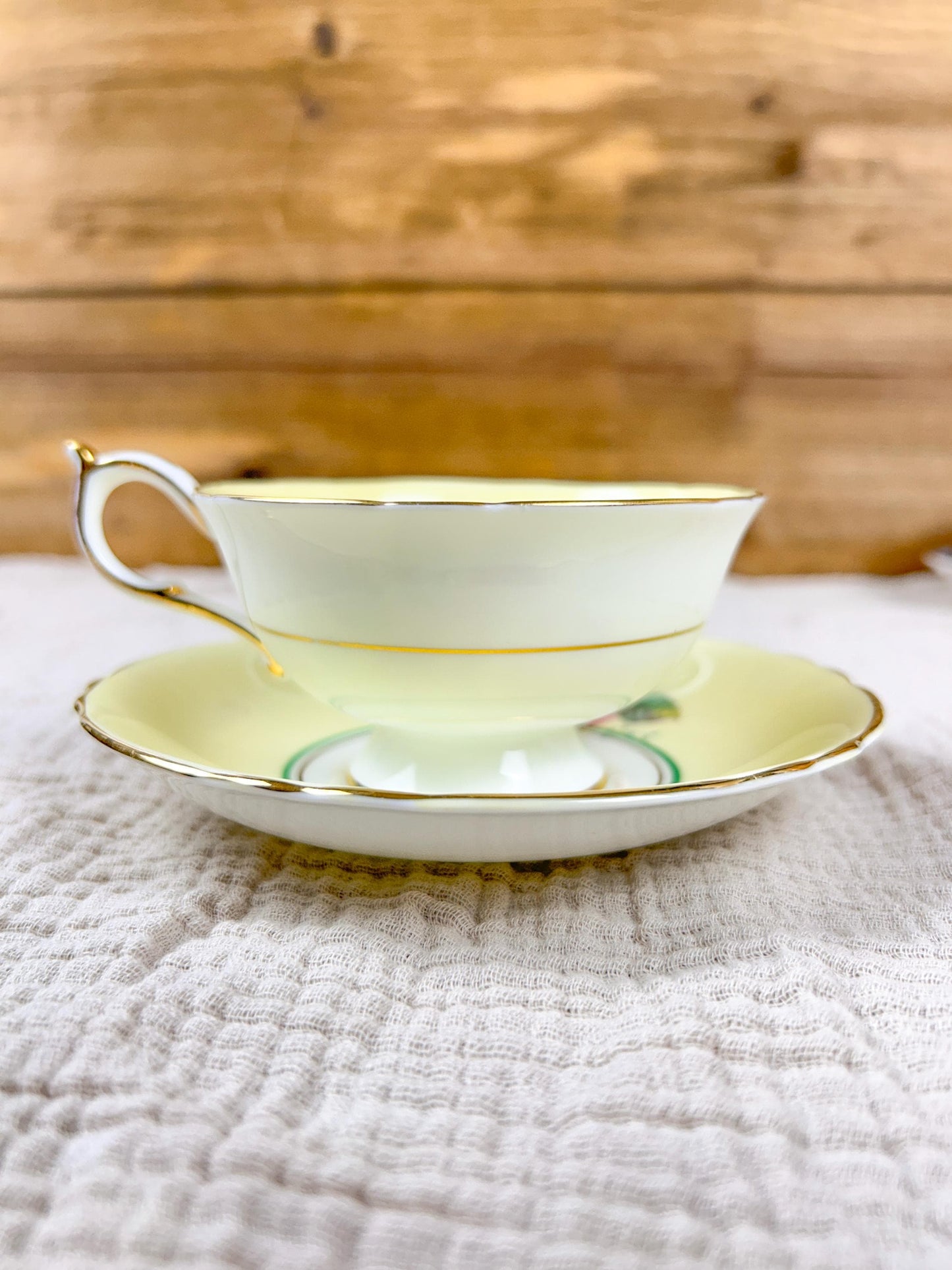 Vintage Paragon Yellow and White with Roses Bone China Teacup & Saucer