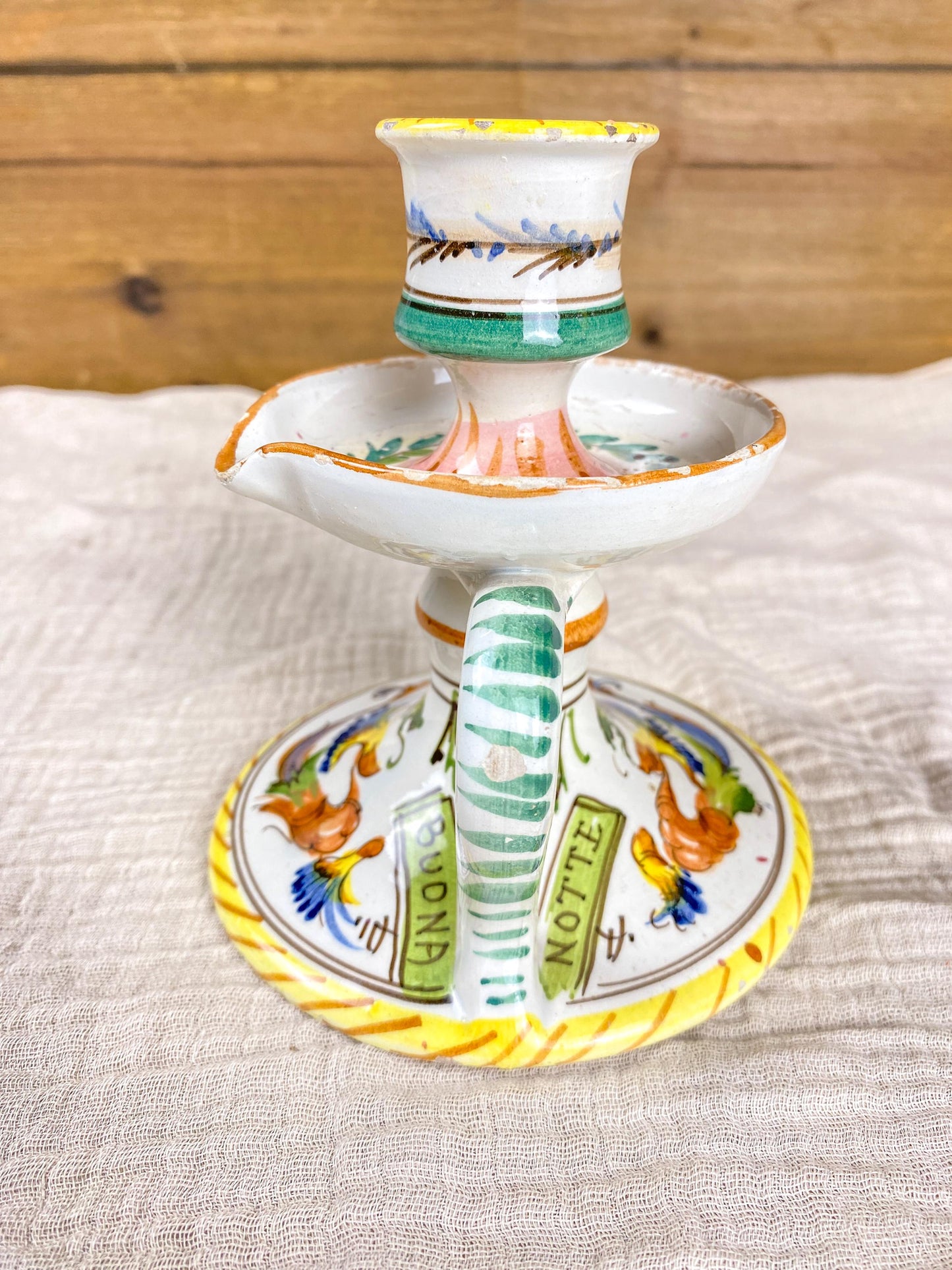 Vintage Maiolica Candle Holder Buona Notte