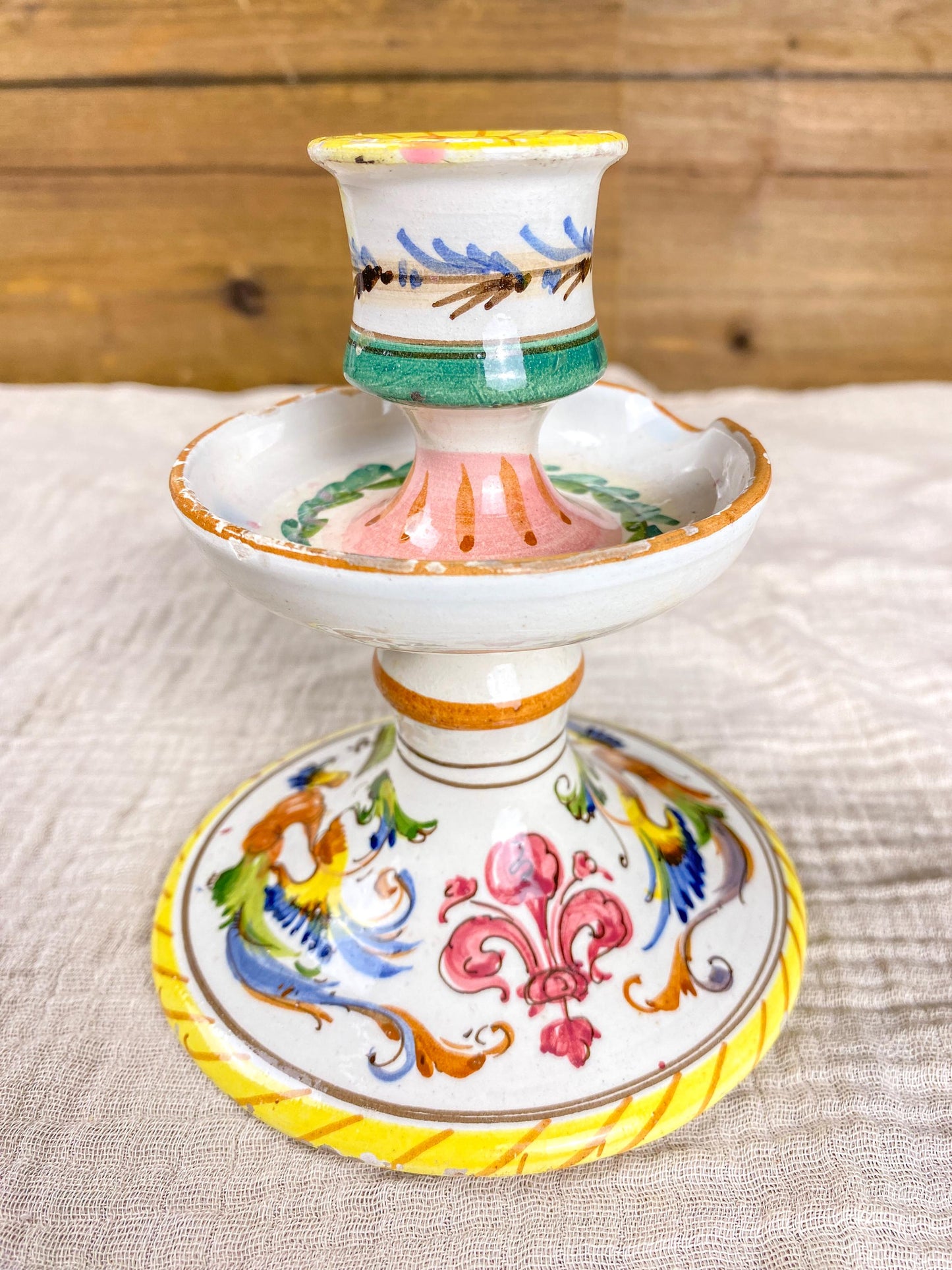 Vintage Maiolica Candle Holder Buona Notte