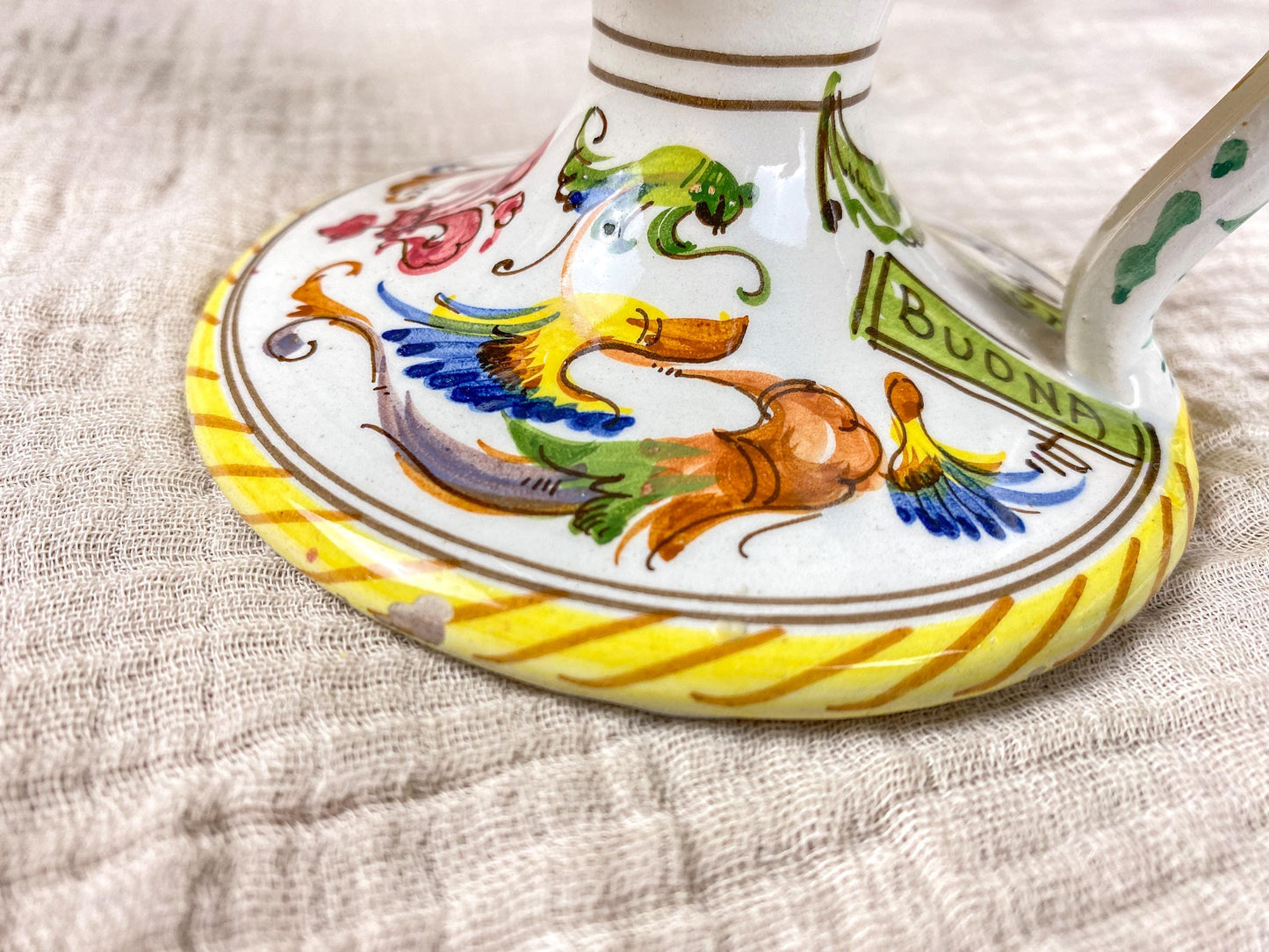 Vintage Maiolica Candle Holder Buona Notte