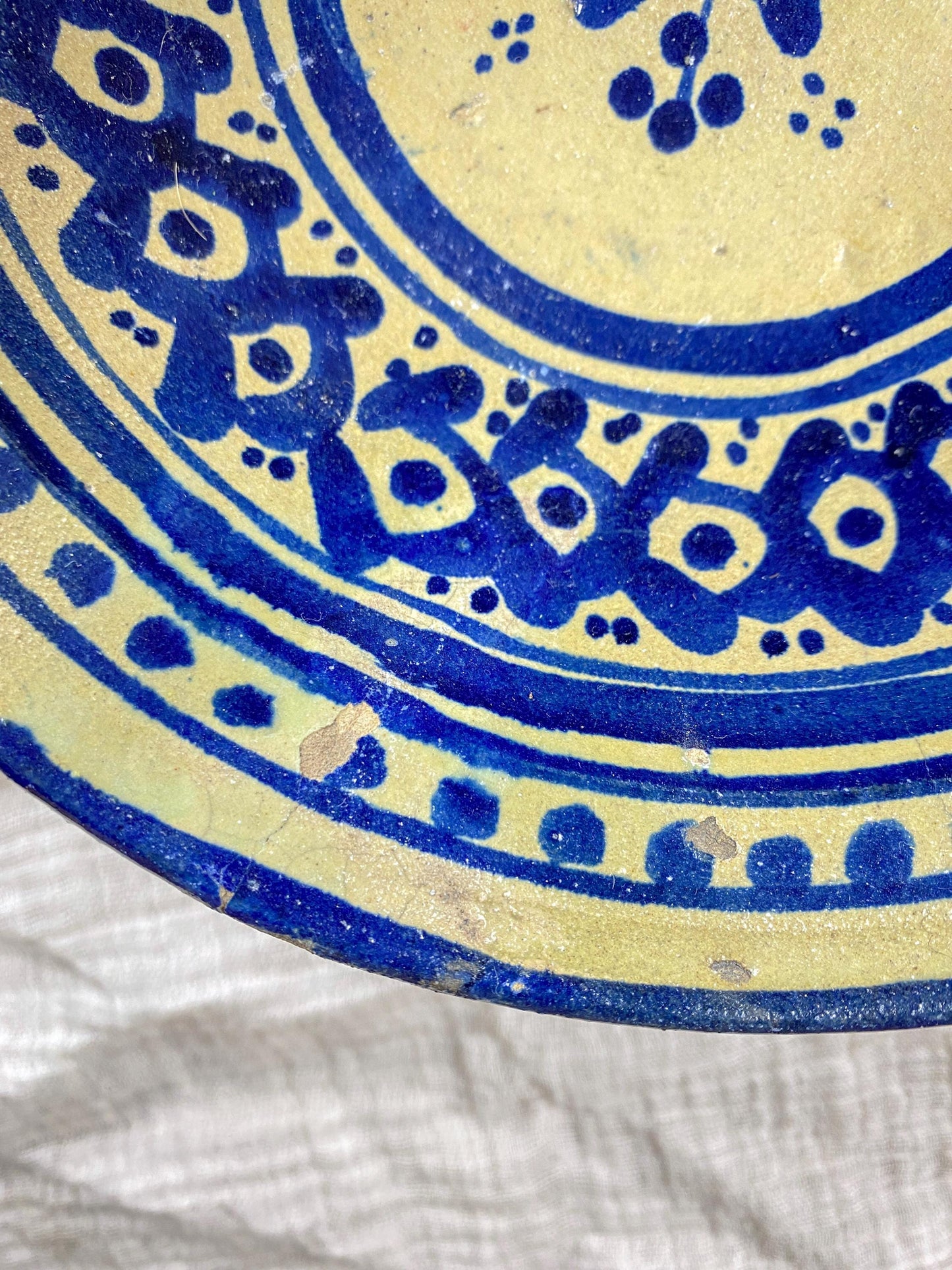 Antique Moroccan Pottery Bowl Blue & White