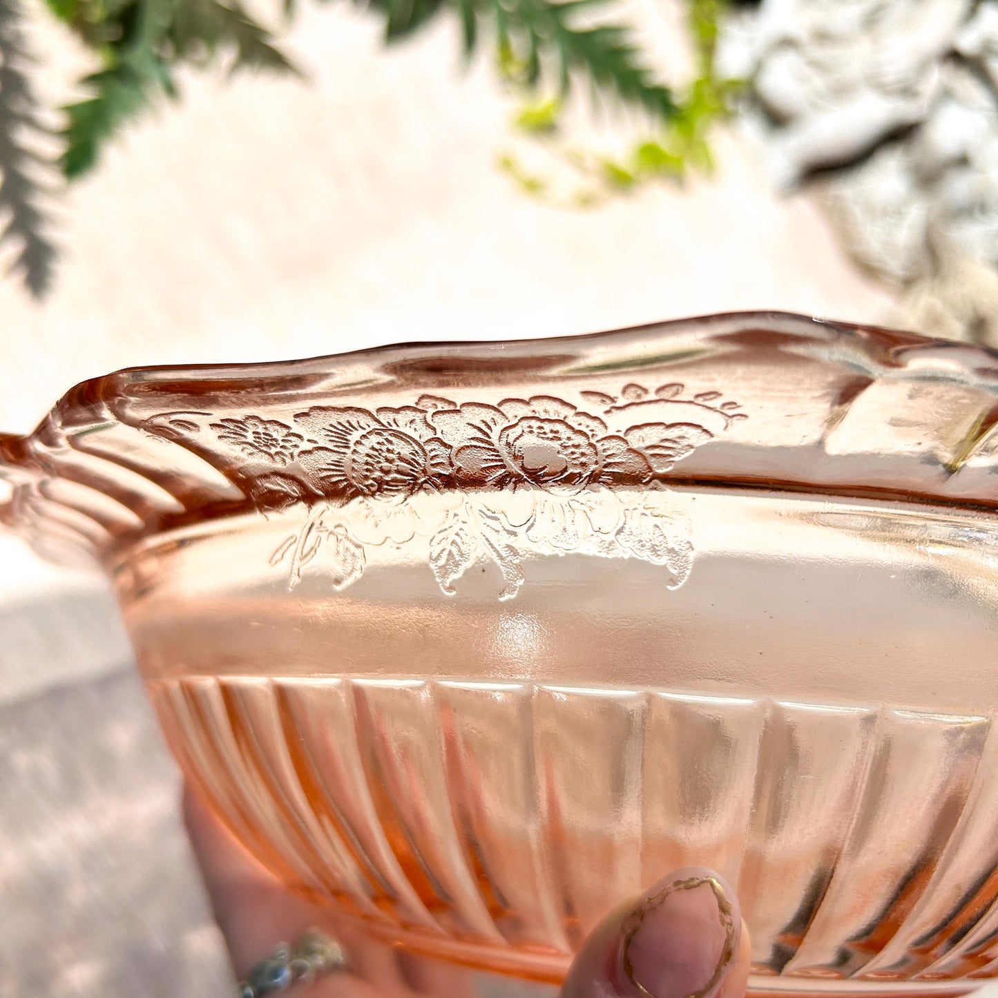 Vintage Anchor Hocking Pink Depression Glass Serving Bowl Collectable Glass