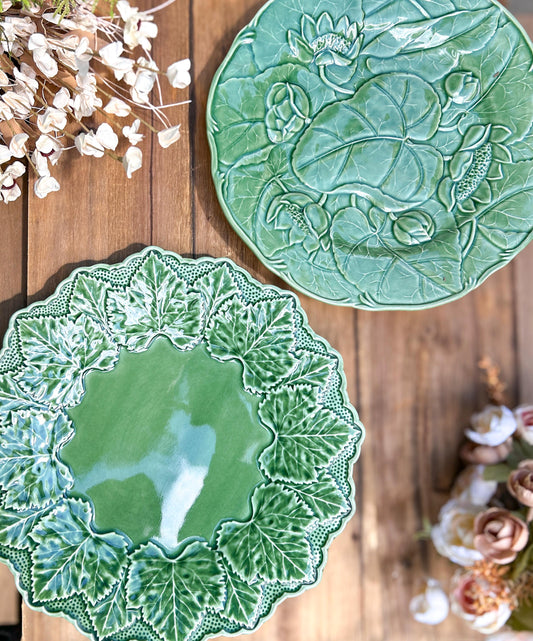 Vintage Bordallo Pinheiro Green Ivy and Lotus Leaf Serving Plates